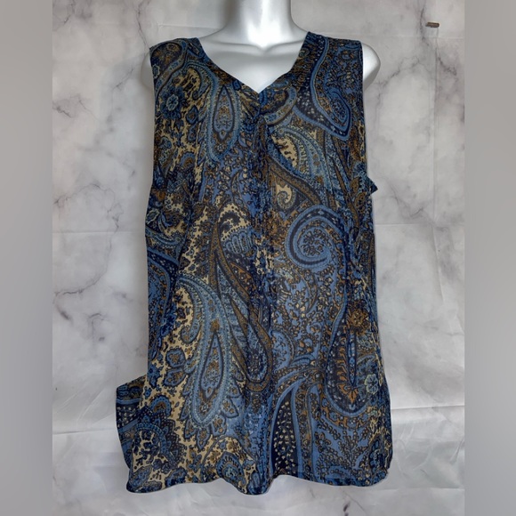 NWOT A.N.A Paisley Pleated Sleeveless Casual Blouse 2X - Picture 2 of 9